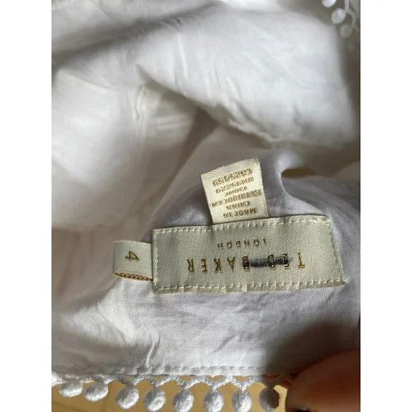 Ted Baker BNWOT white blouse "Silais" double frill sz 4 (US Large) long sleeve - Picture 6 of 8